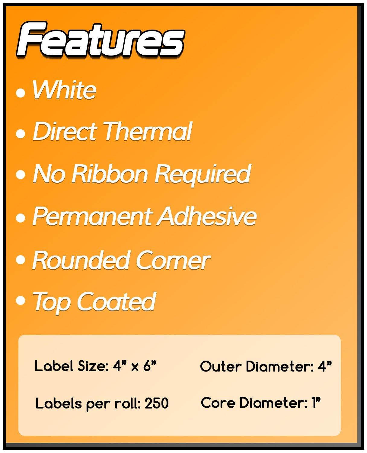 OfficeSmartLabels ZE1400600 [ 4" x 6" ] Direct Thermal Labels Postage Barcode Shipping Desktop Printer UPC FBA Sticker Zebra Compatible Labels [ 4 Rolls / 1" Core ]