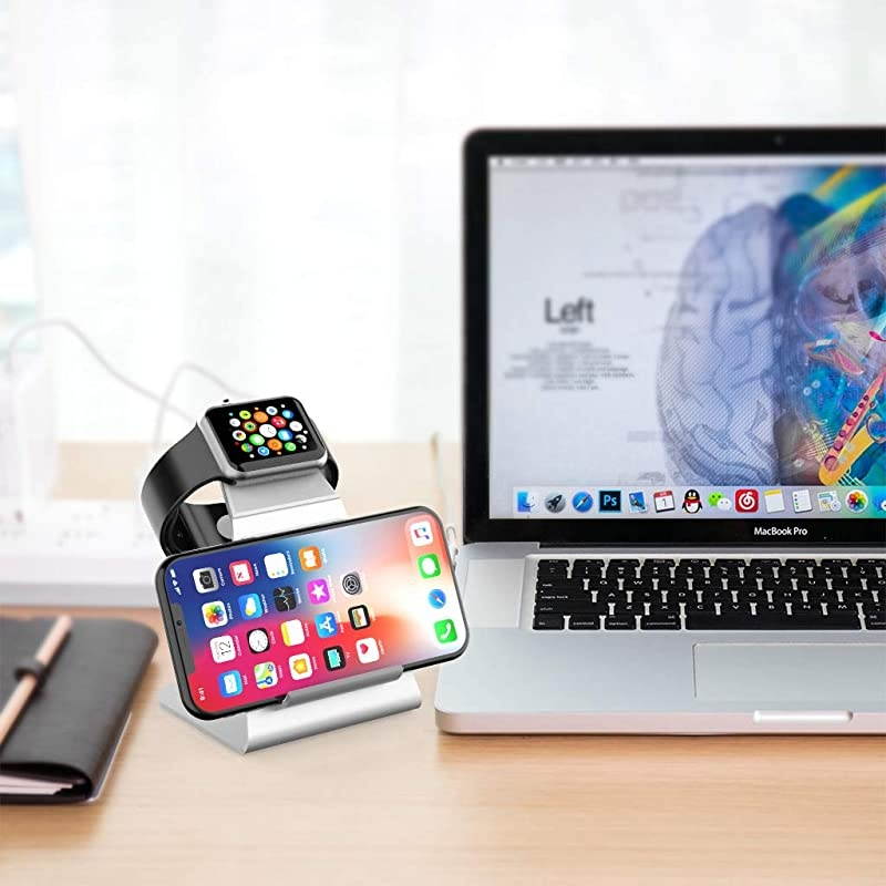 iWatch Stand Holder Aluminum NightStand Apple Watch iPhone Universal Desktop Charging Station for iWatch Series 5 4 3 2 1 iPhone 1111Pro11MaxXsXs MaxXRX88P77PlusSliver