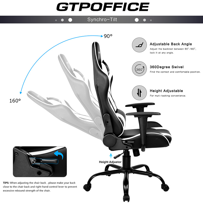 GTRACING Gaming Chair Massage Office Computer GTPOFFICE Series Racing Chair for Adult Reclining Adjustable Swivel Leather Chair High Back Desk Chair Headrest and Massage Lumbar Support Cushion