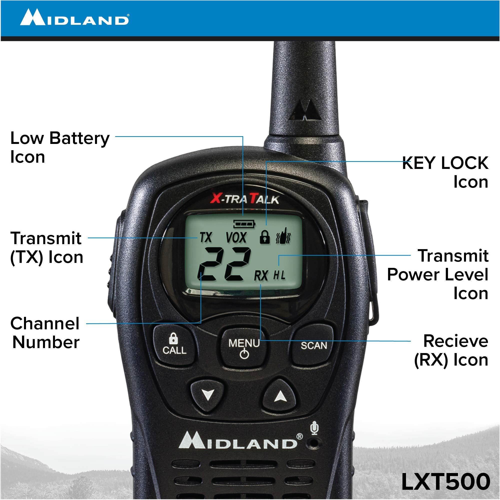 4-Pack Midland LXT500VP3 Two Way Radio, Rechargeable Batteries and Chargers