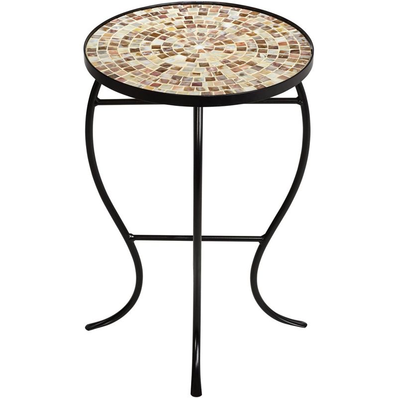 Teal Island Designs Mother of Pearl Mosaic Black Iron Outdoor Accent Table