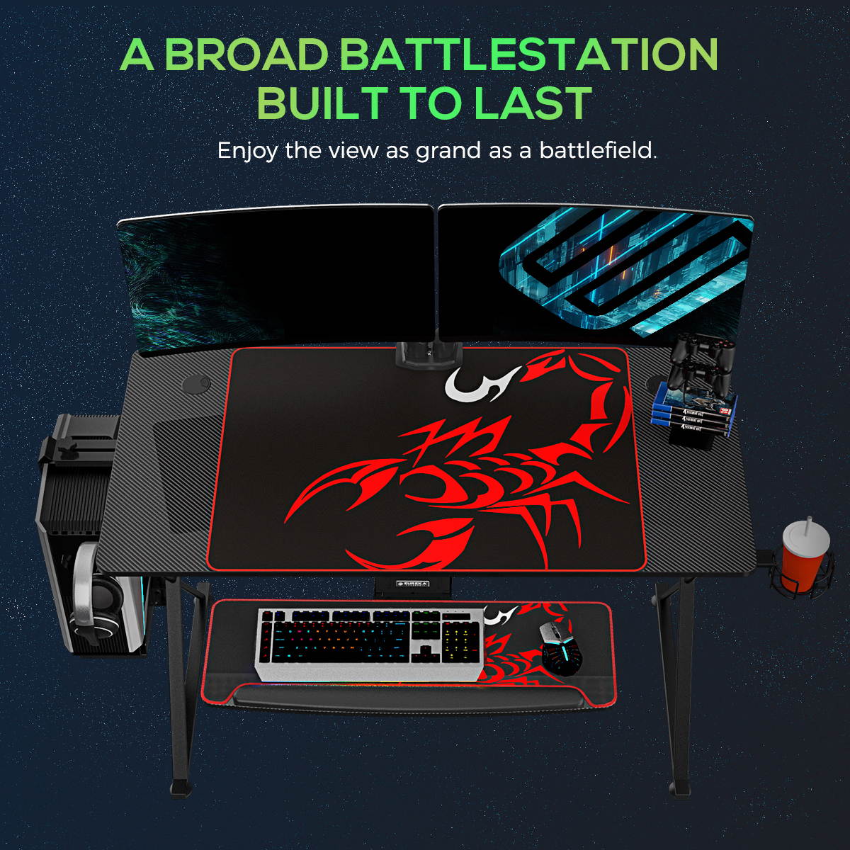 EUREKA ERGONOMIC Gaming Desk 47" Home Office Gaming Computer Desk, X Shaped Gamer Workstation PC Table with Controller Stand Cup Holder Headphone Hook Free Mousepad, Black