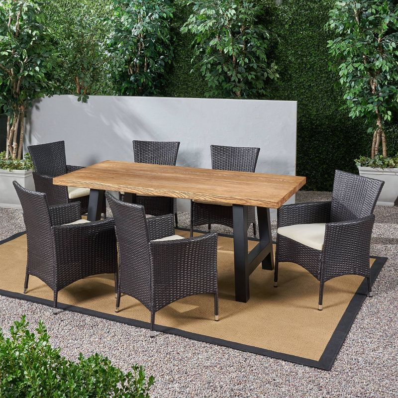 Sina 7pc Wicker & Lightweight Concrete Dining Set - Natural/Brown/Beige - Christopher Knight Home