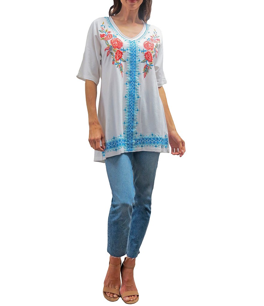 Karyn Seo Kira Multi Floral Embroidered Knit Tunic