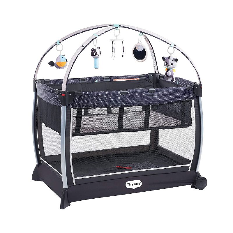 Tiny Love Black and White 6-in-1 Here I Grow Deluxe Baby Play Yard with Bassinet, Play Mat, Toys, and Removable Changer, Magical Night Tales