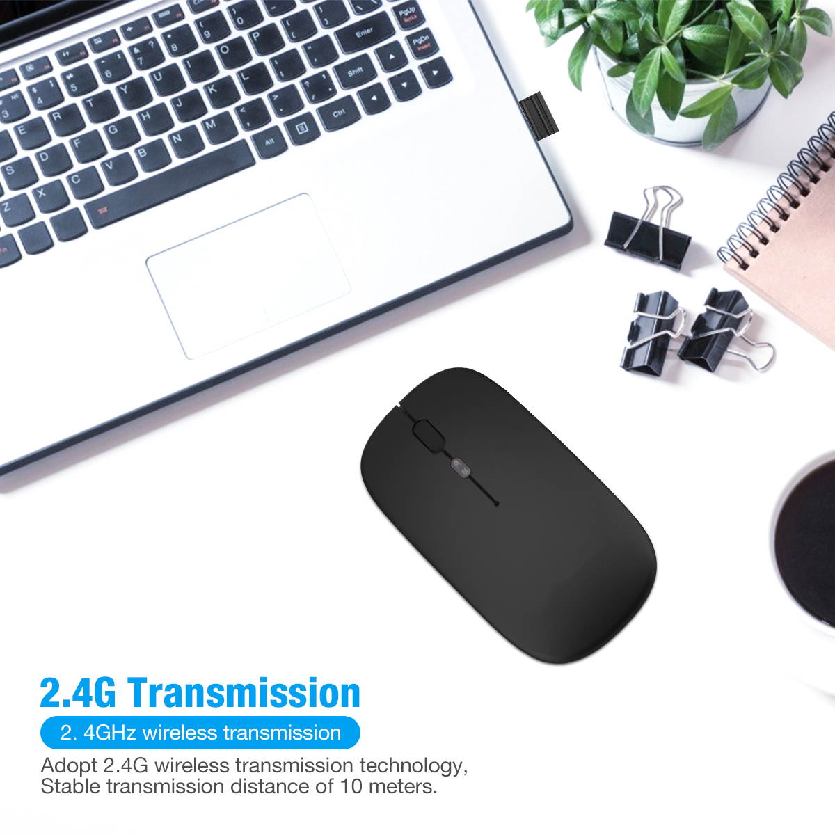 2.4GHz RGB Rechargeable Wireless Mouse Silent USB Mice for Computer PC Laptop US,Black