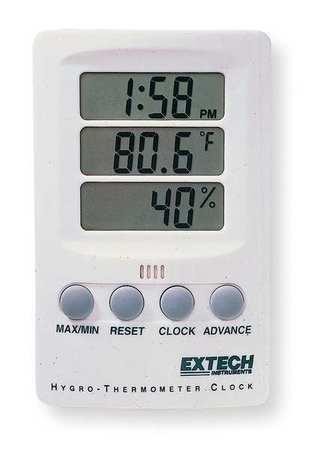 Extech Clock Digital Hygrometer,14 to 140 F  445702