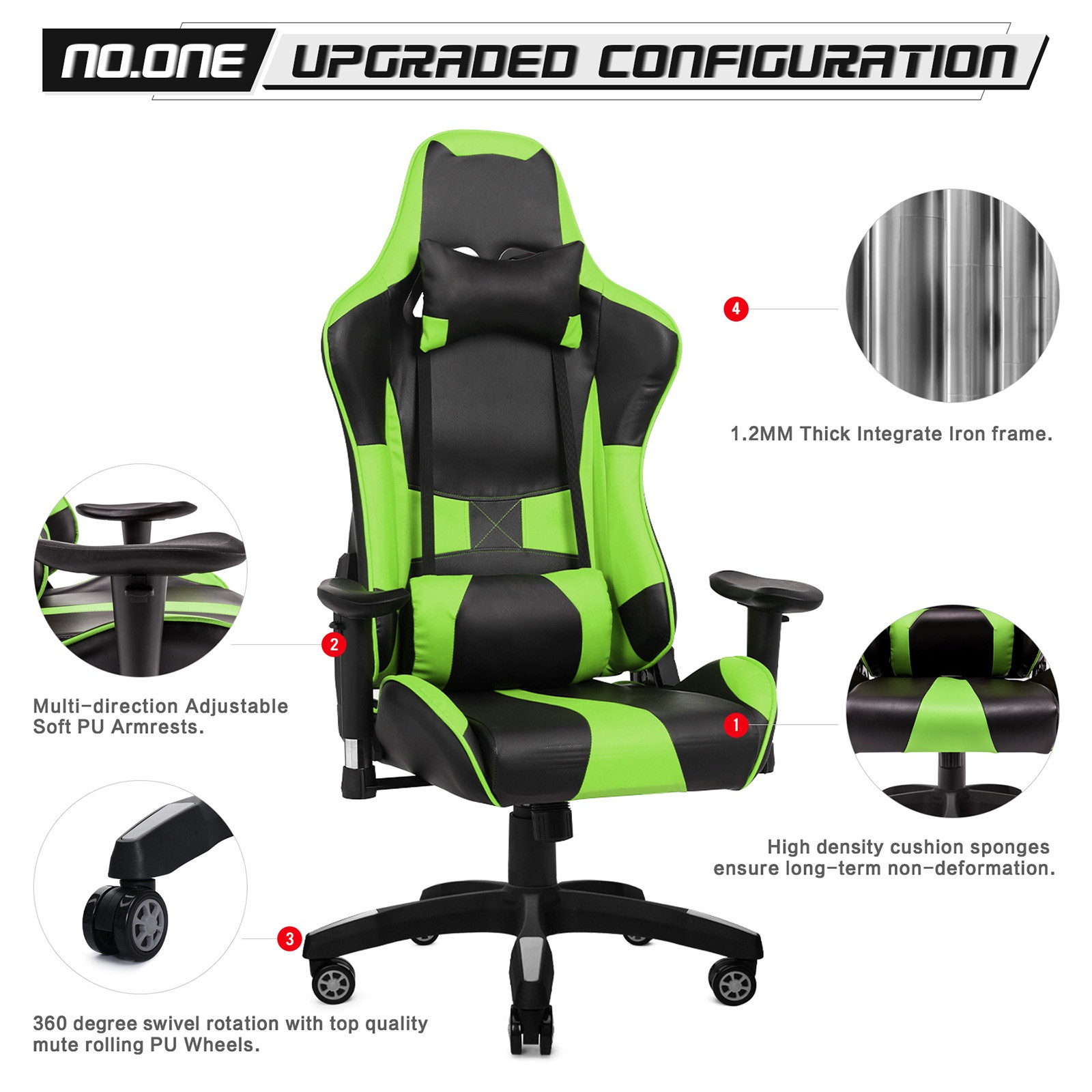 YOUTHUP Racing Style Gaming Chair Adjustable Ergonomic Computer Desk Chair,PU Leather Racing Reclining Swivel High Back Chair with Headrest and Lumbar Support,Pink