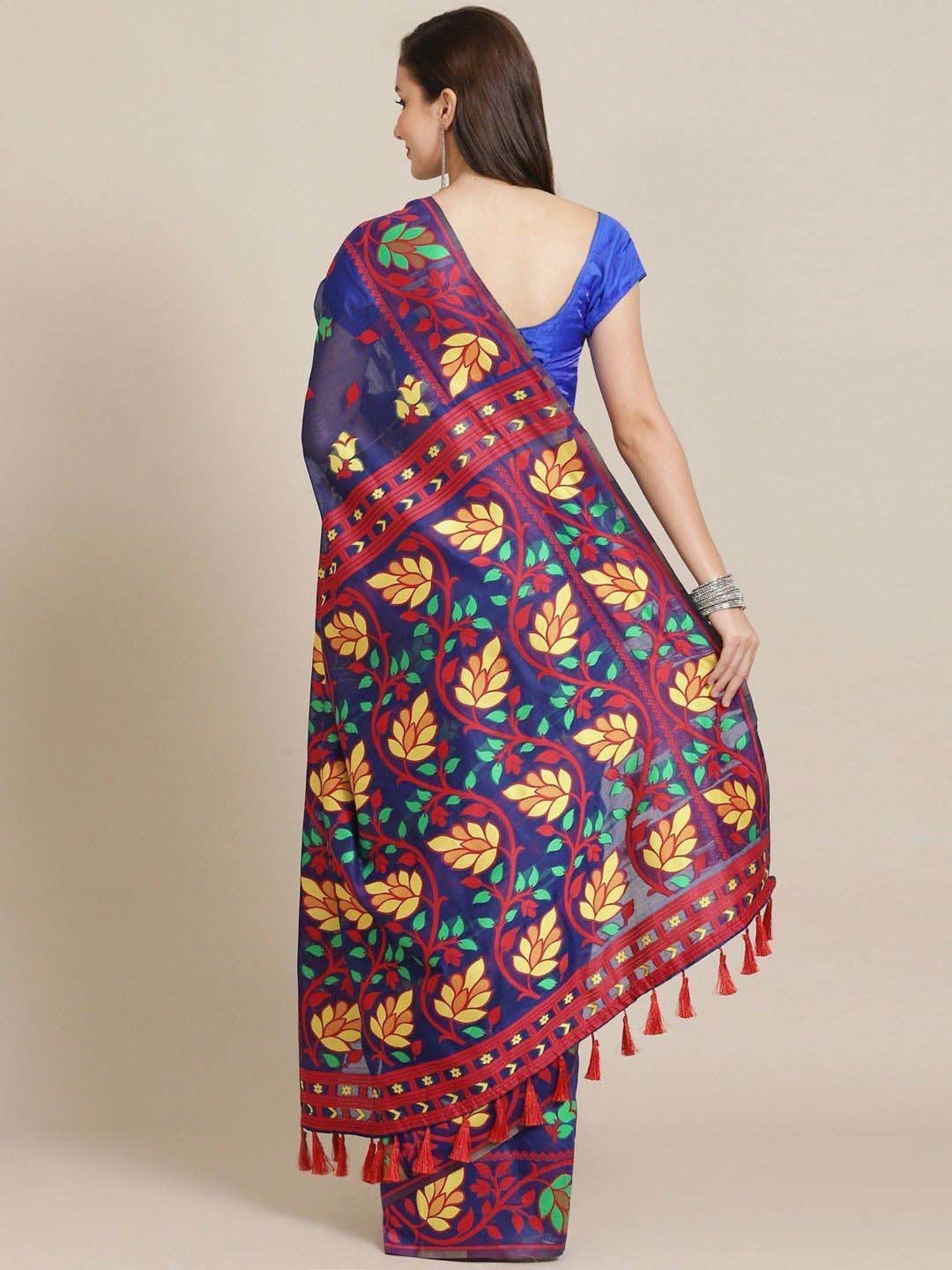 Silk Land Blue Woven Saree With Unstitched Blouse