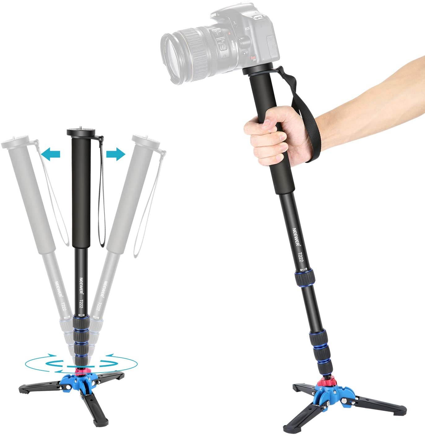 Extendable Camera Monopod with Removable Foldable Tripod Support Base:Aluminum Alloy20-66 inches/52-168 centimeters for Canon Nikon Sony DSLR CamerasPayload up to 11 pounds/5 kilograms