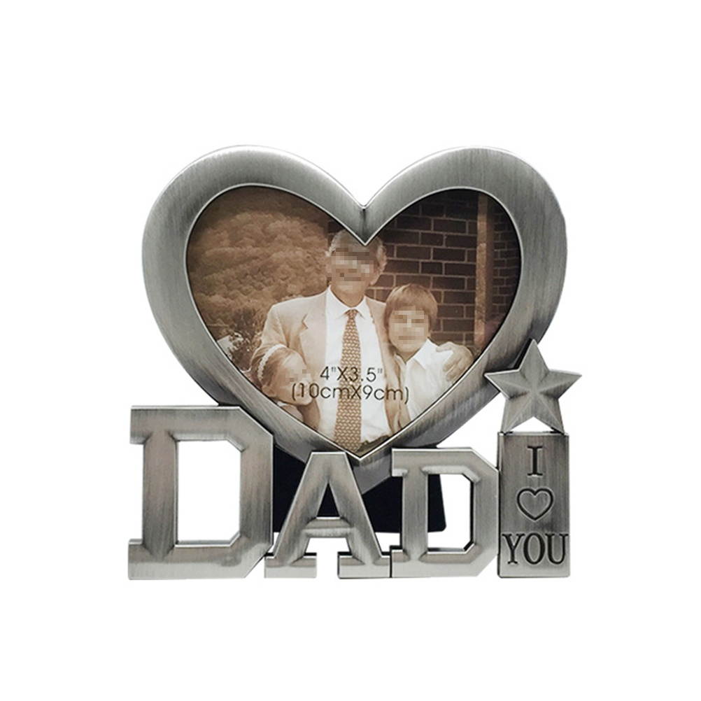 Heart Shaped I Love Dad Metal Picture Photo Frame for Father's Day Gift (Inner Frame Size 4*3.5cm)