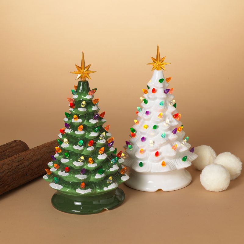 Gerson International Set of 2 Assorted Battery Operated Musical 13.9" Dolomite Trees (one white, one green)