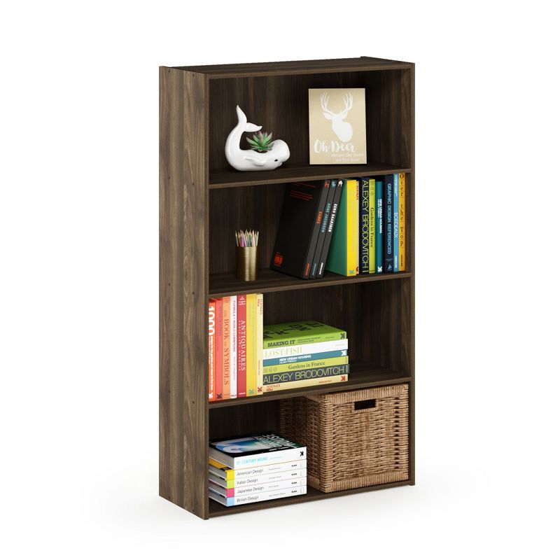 Furinno Pasir 4 Tier Open Storage and Organization Bookshelf Wood Bookcase Shelf Shelving Unit for Home or Office, Columbia Walnut