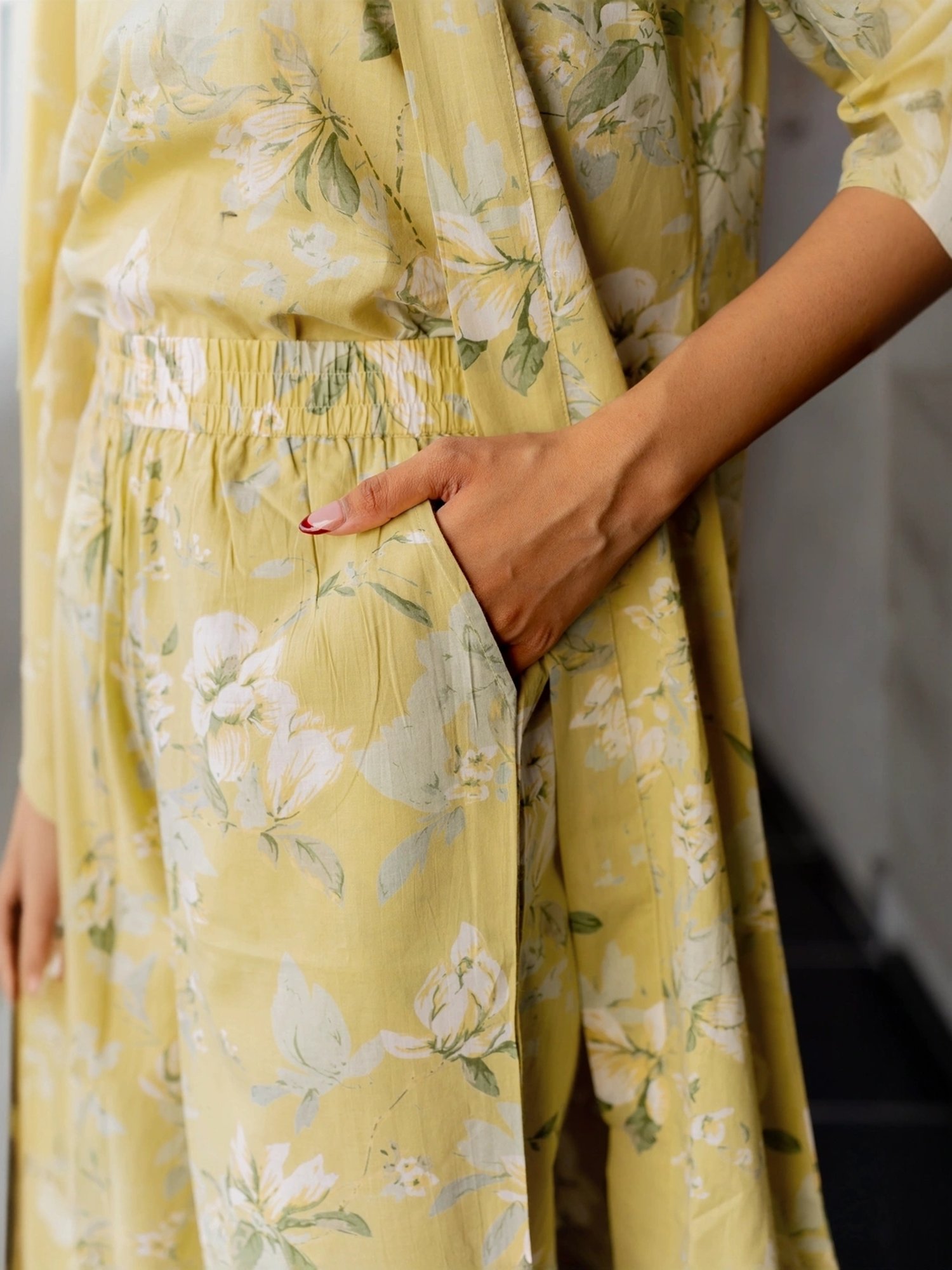 MIRCHI FASHION Yellow Cotton Printed Top Palazzo Set With Shrug