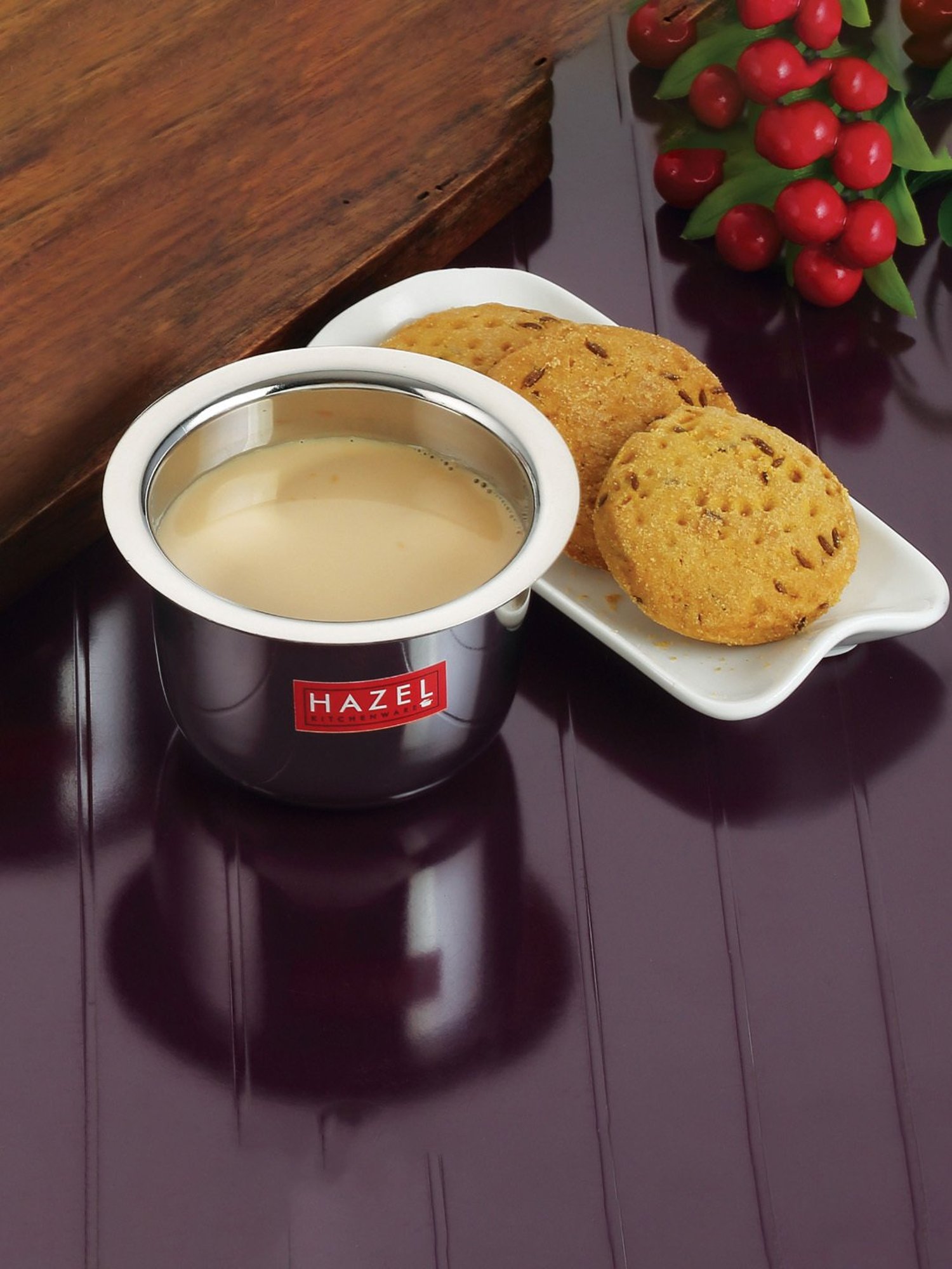 HAZEL Silver Stainless Steel Mini Traditional Design Serving Patra Pela - Set of 2 (100ml)