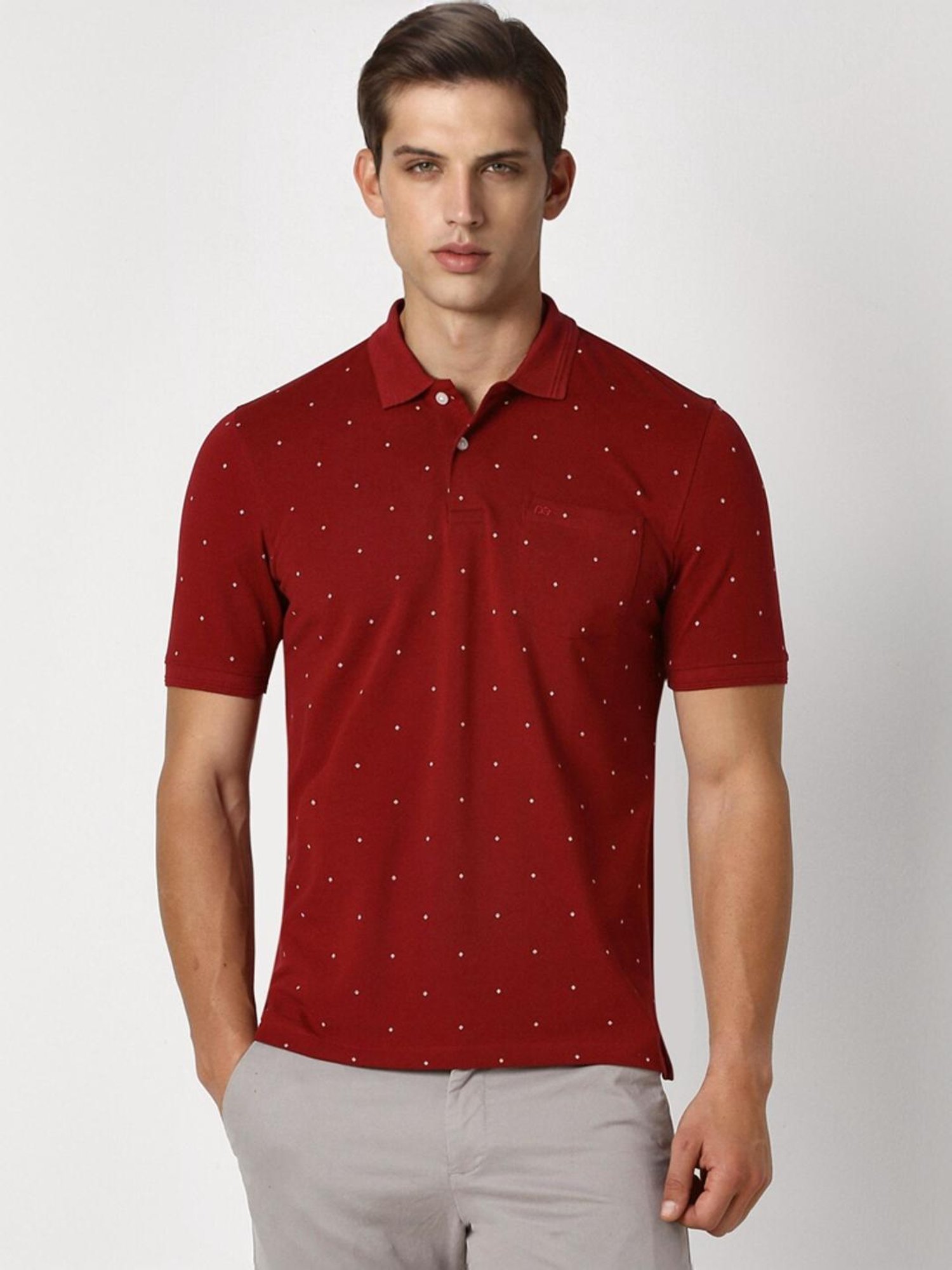 Peter England Red Regular Fit Printed Polo T-Shirt