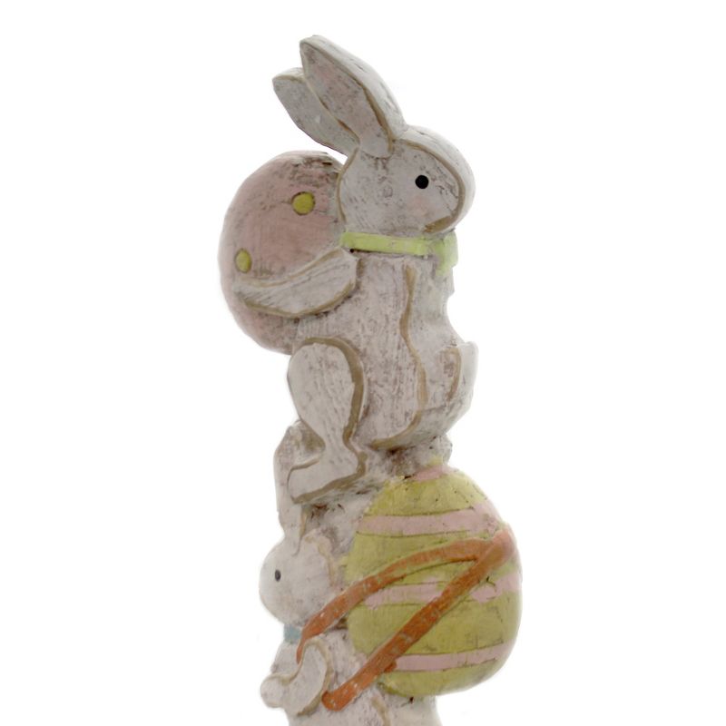 Easter 24.0" Bunny/Egg Totem Pole Rabbit White Washed Figurine  -  Decorative Figurines