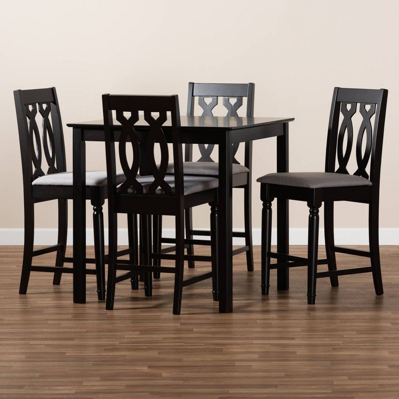 5pc Darcie Upholstered Wood Pub Counter Height Dining Set Gray/Espresso - Baxton Studio