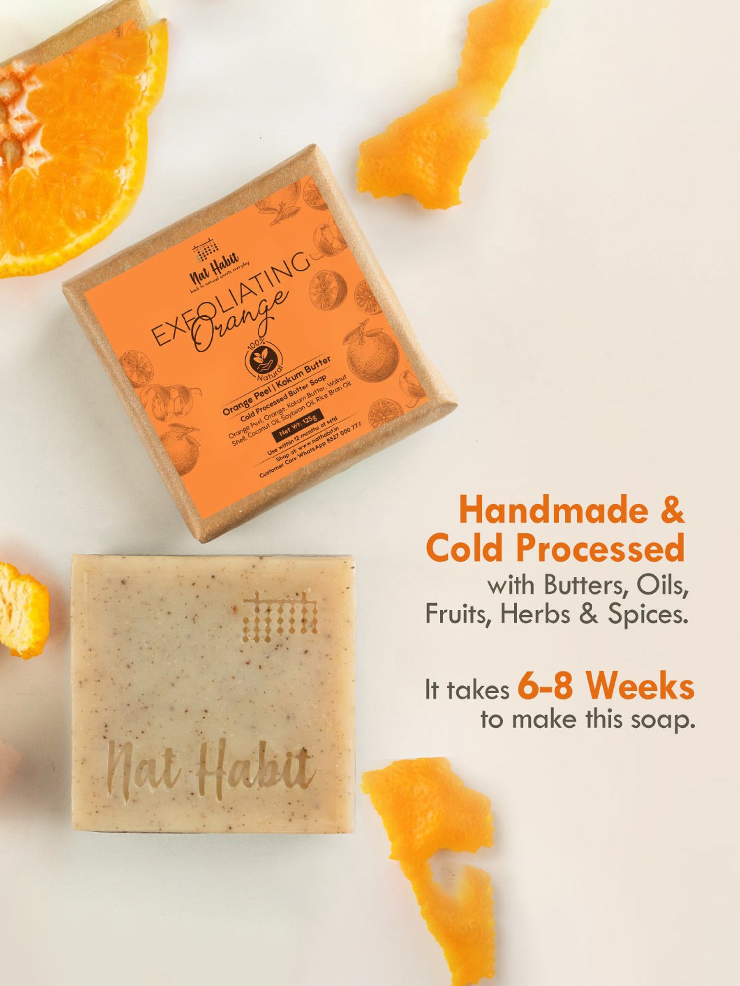 Nat Habit Cold Processed Exfoliating Orange Soap - 125 gm