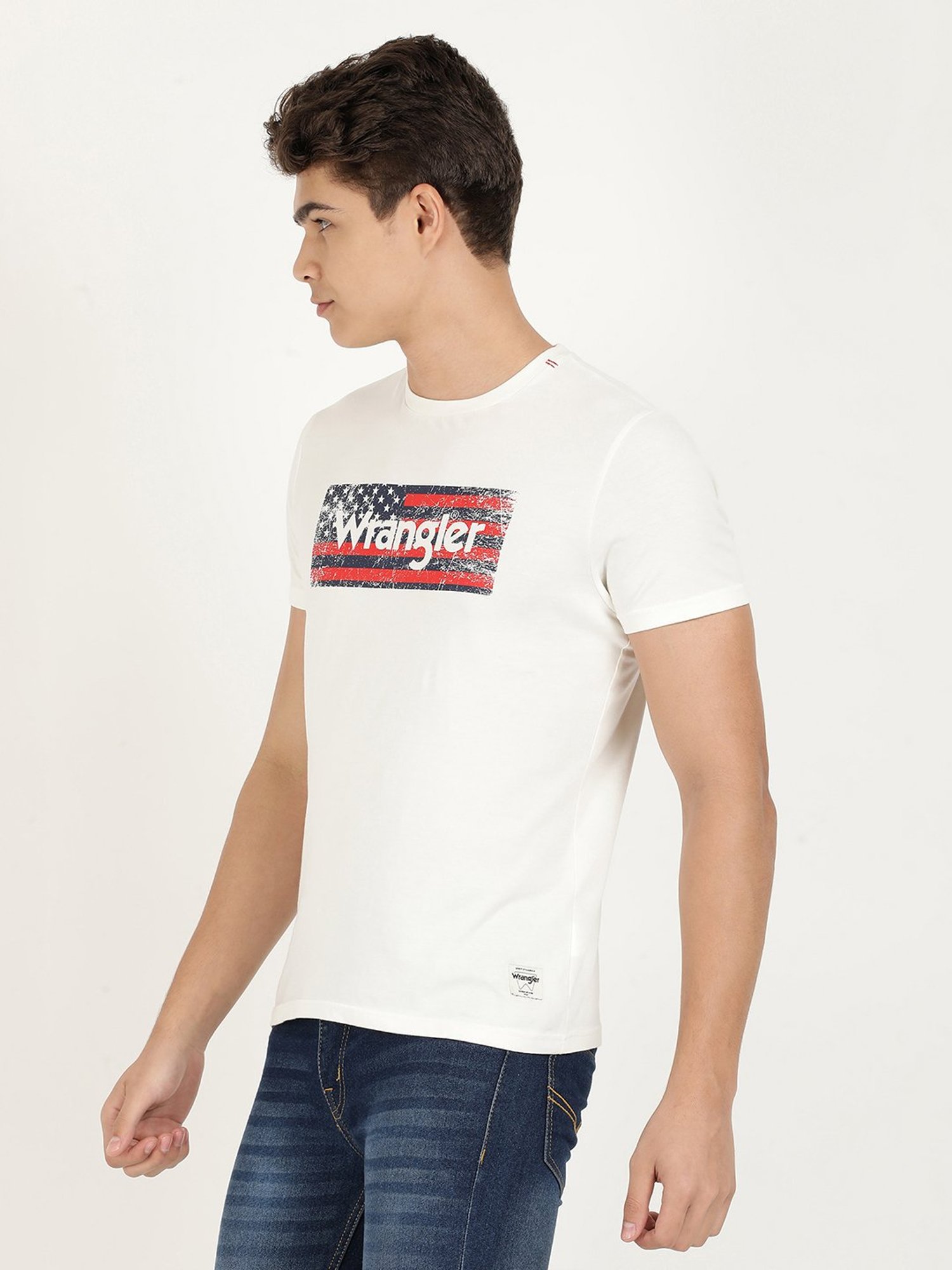 Wrangler Snow White Cotton Regular Fit Printed T-Shirt