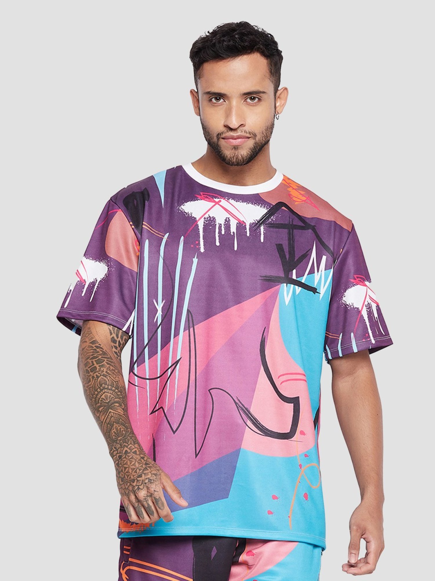 Edrio Multicolored Cotton Relaxed Fit Printed T-Shirt