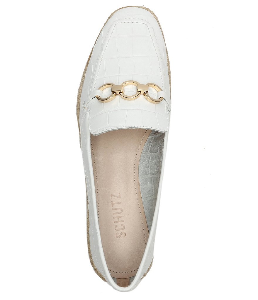 Schutz Patty Croco Embossed Leather Chain Detail Espadrille Loafers