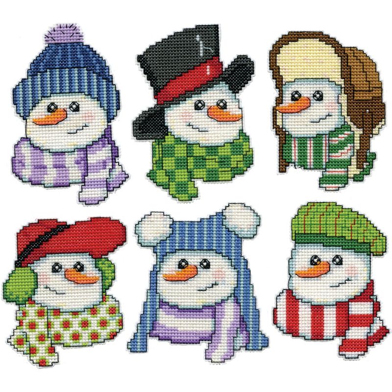 Design Works Plastic Canvas Ornament Kit 3"X3.5" Set Of 6-Snowmen In Hats (14 Count)