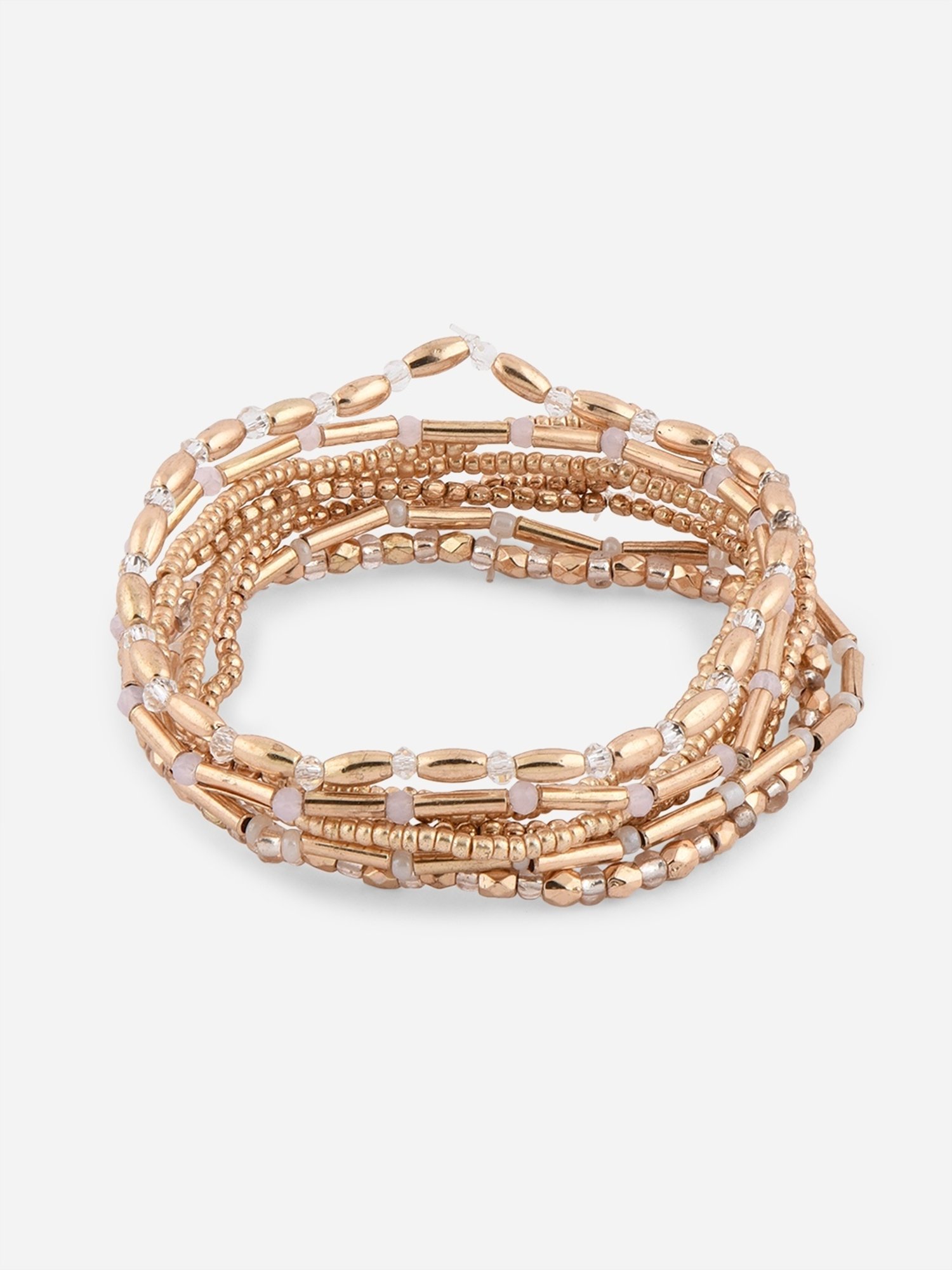 ToniQ Beads Golden Casual Bracelet for Women - Set of 10