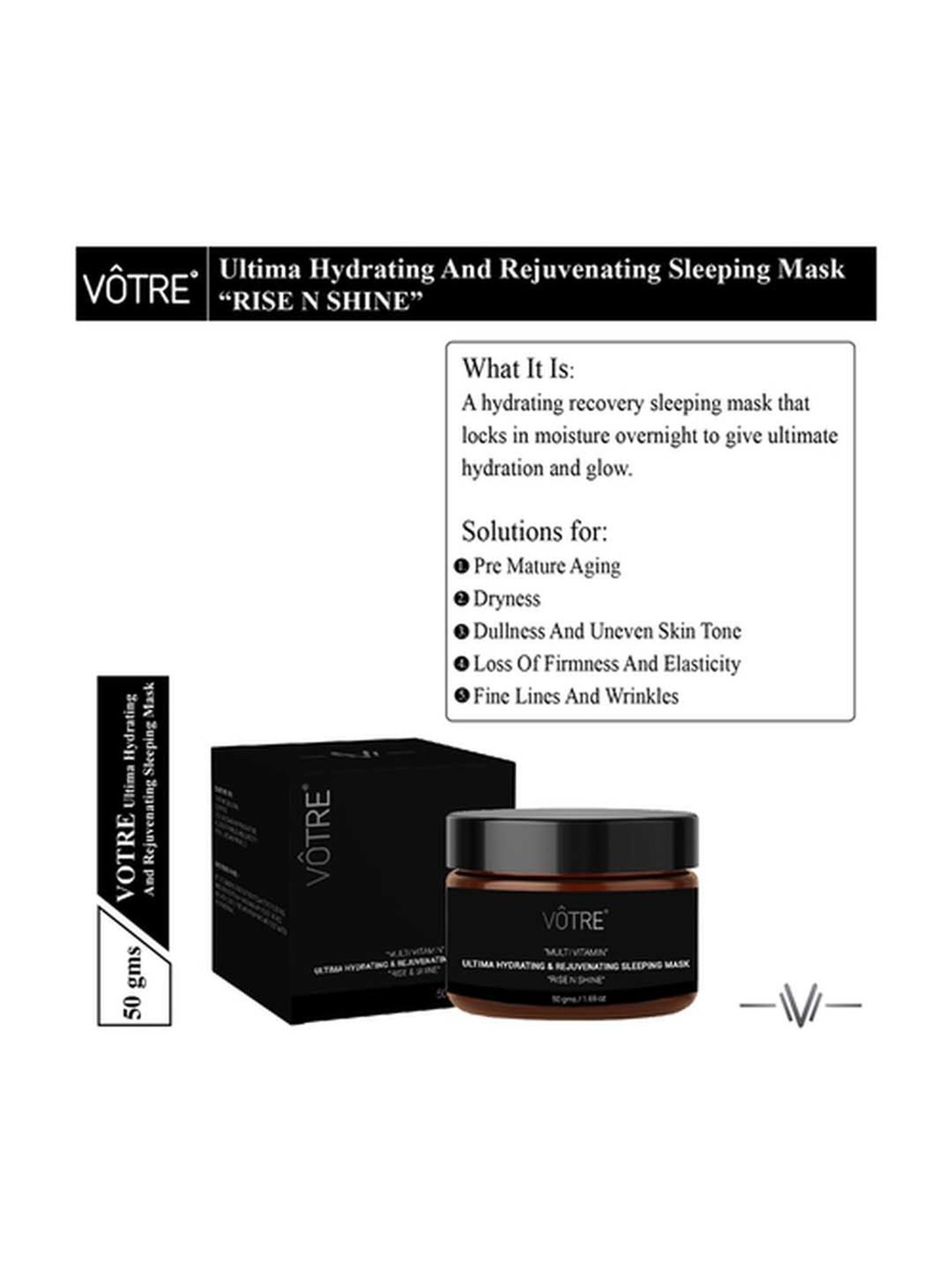 Votre Ultima Hydrating & Rejuvenating Sleeping Mask, Rise N Shine Multi Vitamin - 50 gm