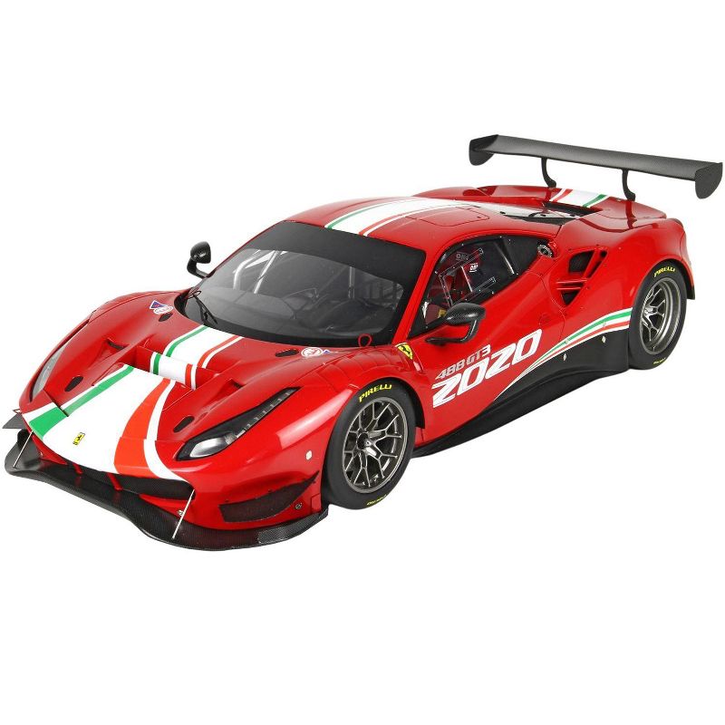 2020 Ferrari 488 GT3 Rosso Corsa 322 Red with Green and Red Stripes & DISPLAY CASE Ltd Ed 128 pcs 1/18 Model Car by BBR