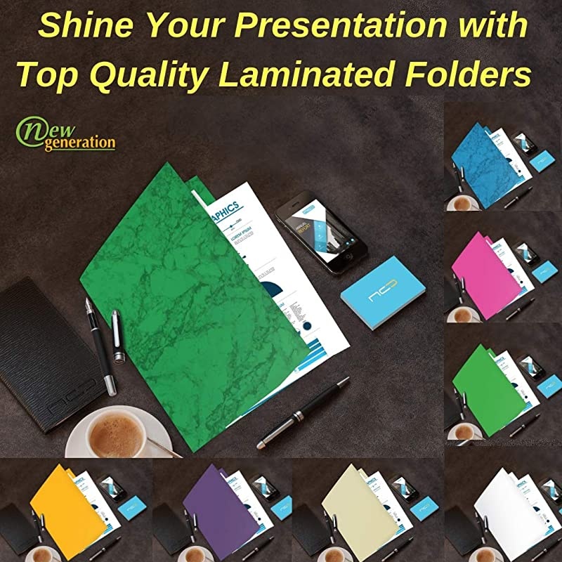 2 Pocket Presentation FolderPortfolio Heavy Duty Paper UV Glossy Laminated 6 Folders Per Pack in a Display Box Marble Green