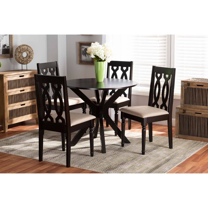 5pc Callie Fabric Upholstered and Wood Dining Set Gray/Brown - Baxton Studio