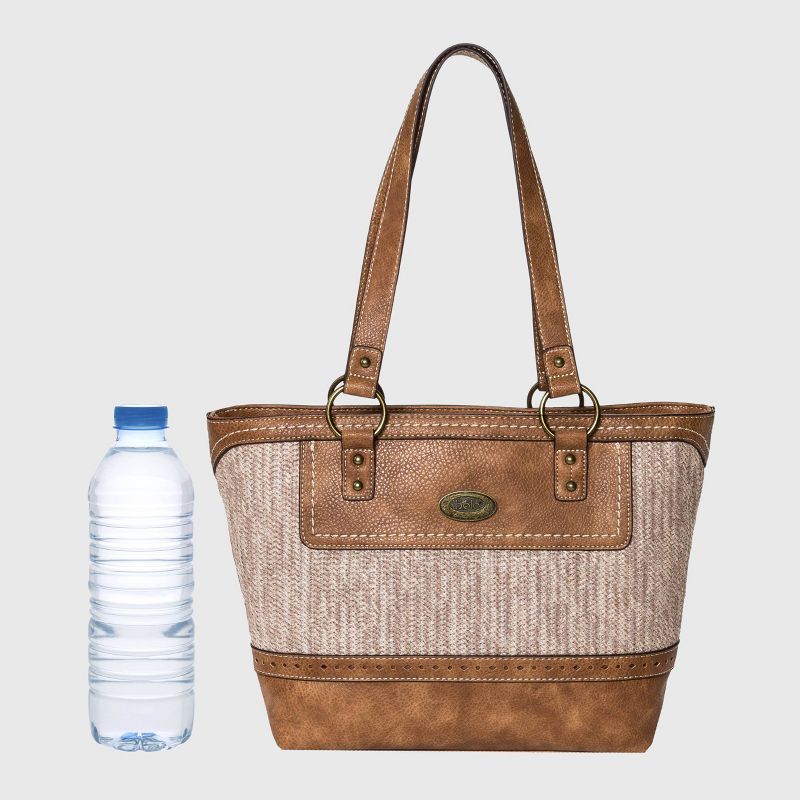 Bolo Snap Closure Zip Zag Straw Tote Handbag - Brown