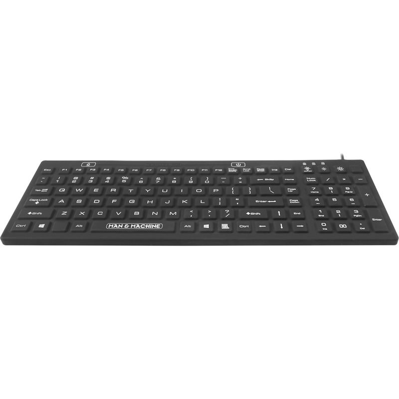 Man & Machine D Cool Keyboard - Cable Connectivity - USB Interface - 110 Key - English (US) - Mac, PC - Industrial Silicon Rubber Keyswitch - Black