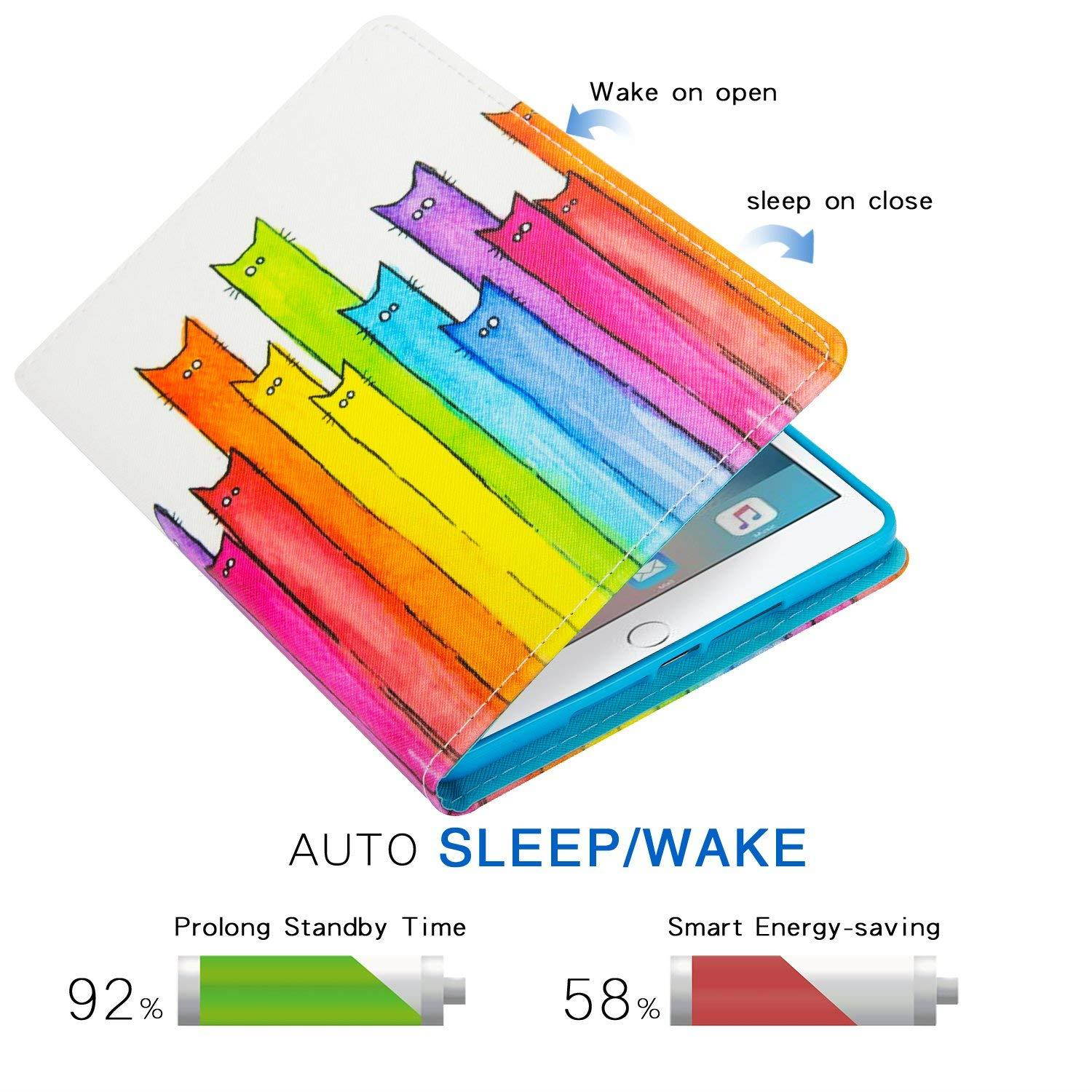 iPad Mini Case,Mini 2/3/4 Case - Monstek Leather Smart Kickstand Case Cover Colorful Flip Wallet Protective Case for Apple iPad Mini 1 2 3 4 - 03 Colorful Cats