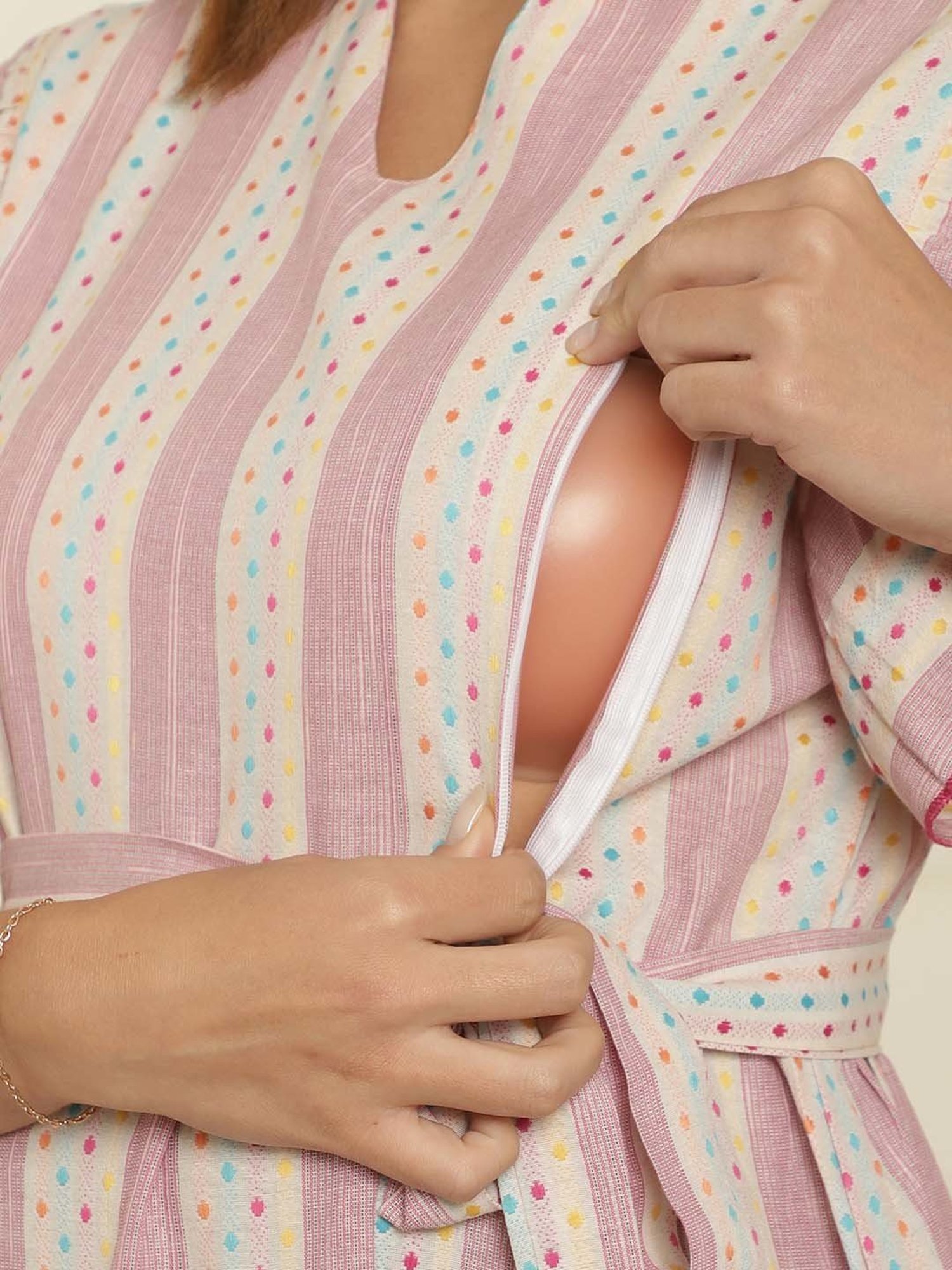 Moms Maternity Peach Self Design Maternity Midi Dress