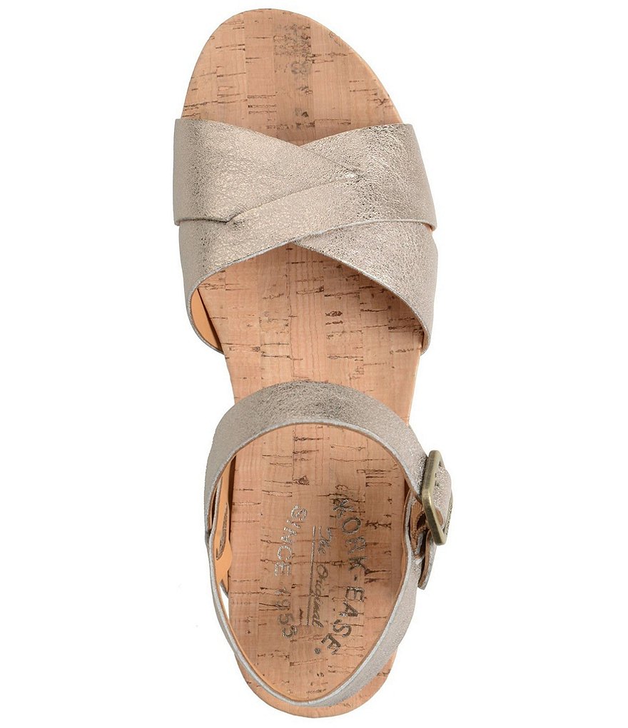 Kork-Ease Myrna Ankle Strap Banded Leather & Cork Wedge Sandals