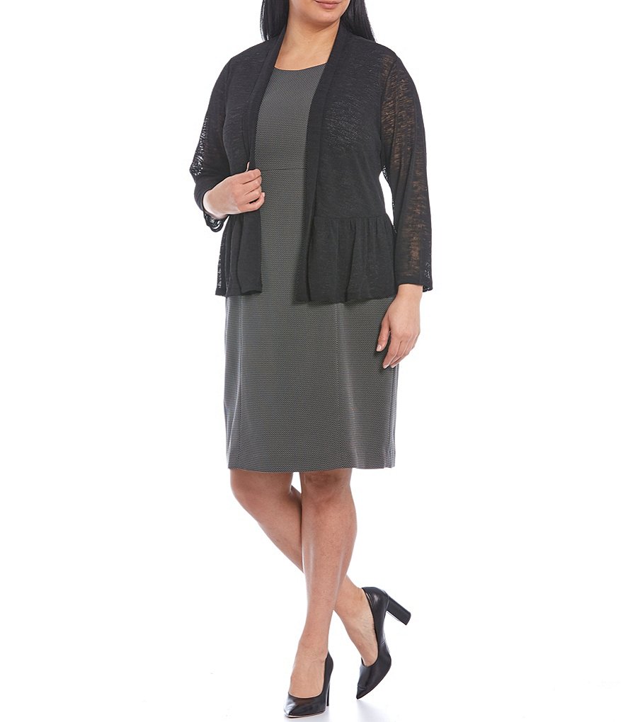 Kasper Plus Size Onion Skin 3/4 Sleeve Peplum Cardigan