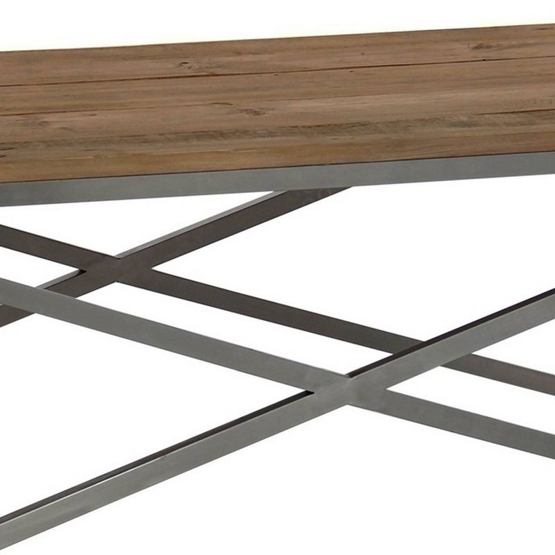 Wooden Coffee Table with Stainless Steel Cross Sled legs Brown/Gray - Benzara