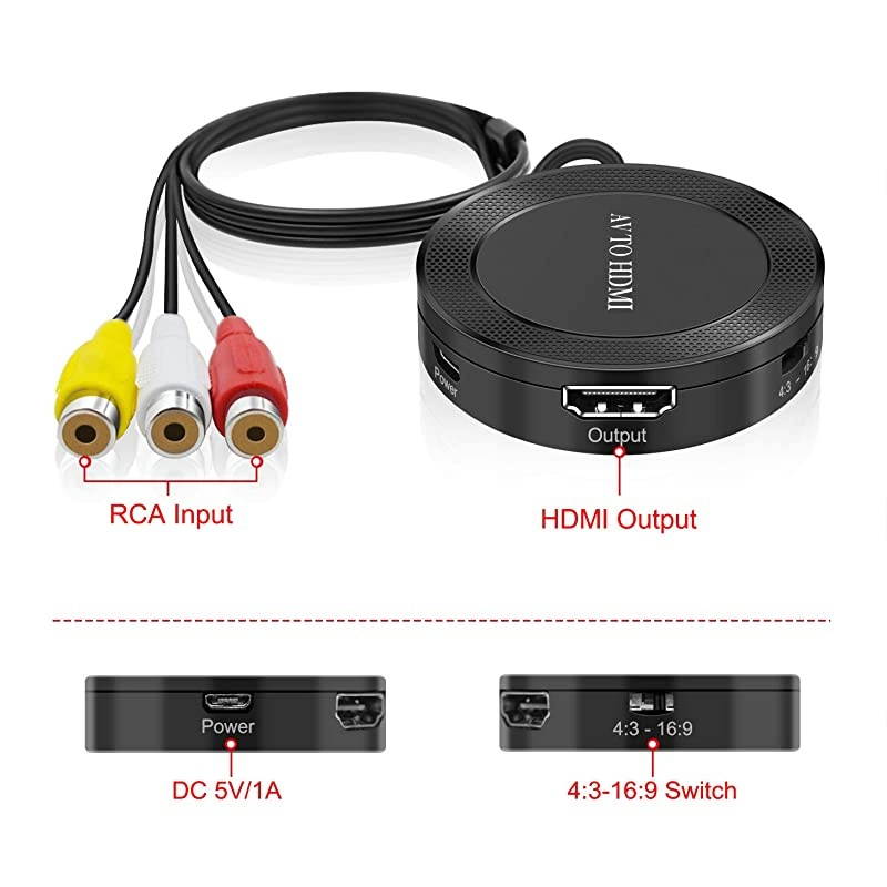 to HDMI Converter Composite to HDMI Adapter Support 1080P PALNTSC Compatible with WII WII U PS one PS2 PS3 STB Xbox VHS VCR BlueRay DVD