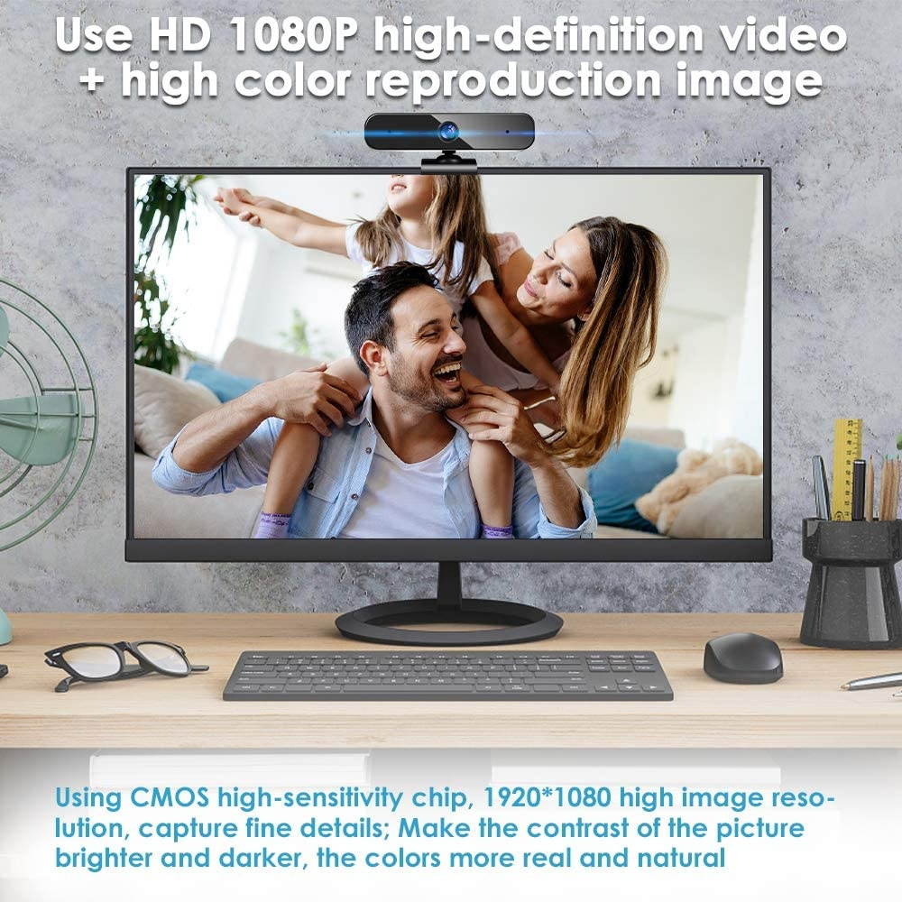 Full HD 1080P USB Web Camera (30fps), Plug & Play Webcam with Built-in Dual Microphone, Multi-Compatible, for Video Conferencing, Recording, and Streaming