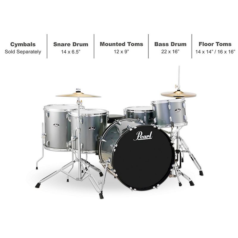 Pearl Roadshow 5-Piece Rock Drum Kit - Cymbals Not Included Charcoal
