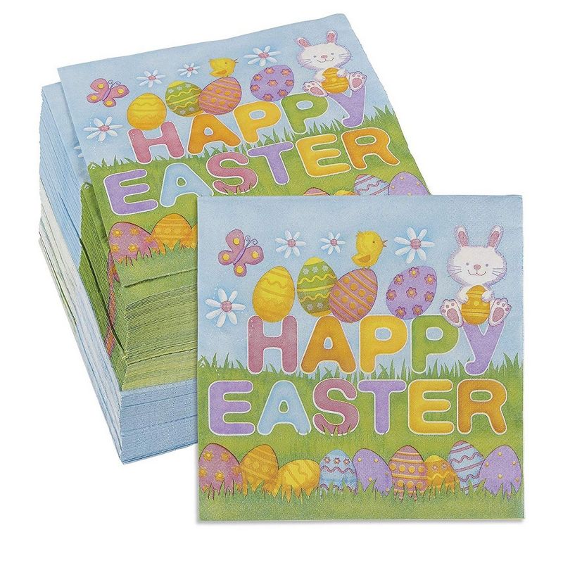 Blue Panda 150-Pack Happy Easter Disposable Paper Napkins Easter Party Supplies 6.5 x 6.5 In