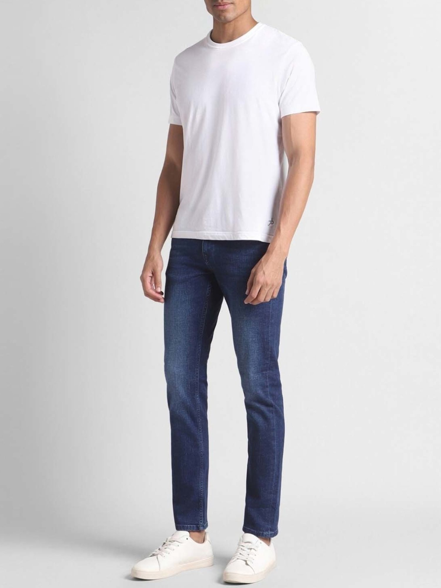 Simon Carter London Slim Fit Blue Lightly Washed Mid Rise Jeans