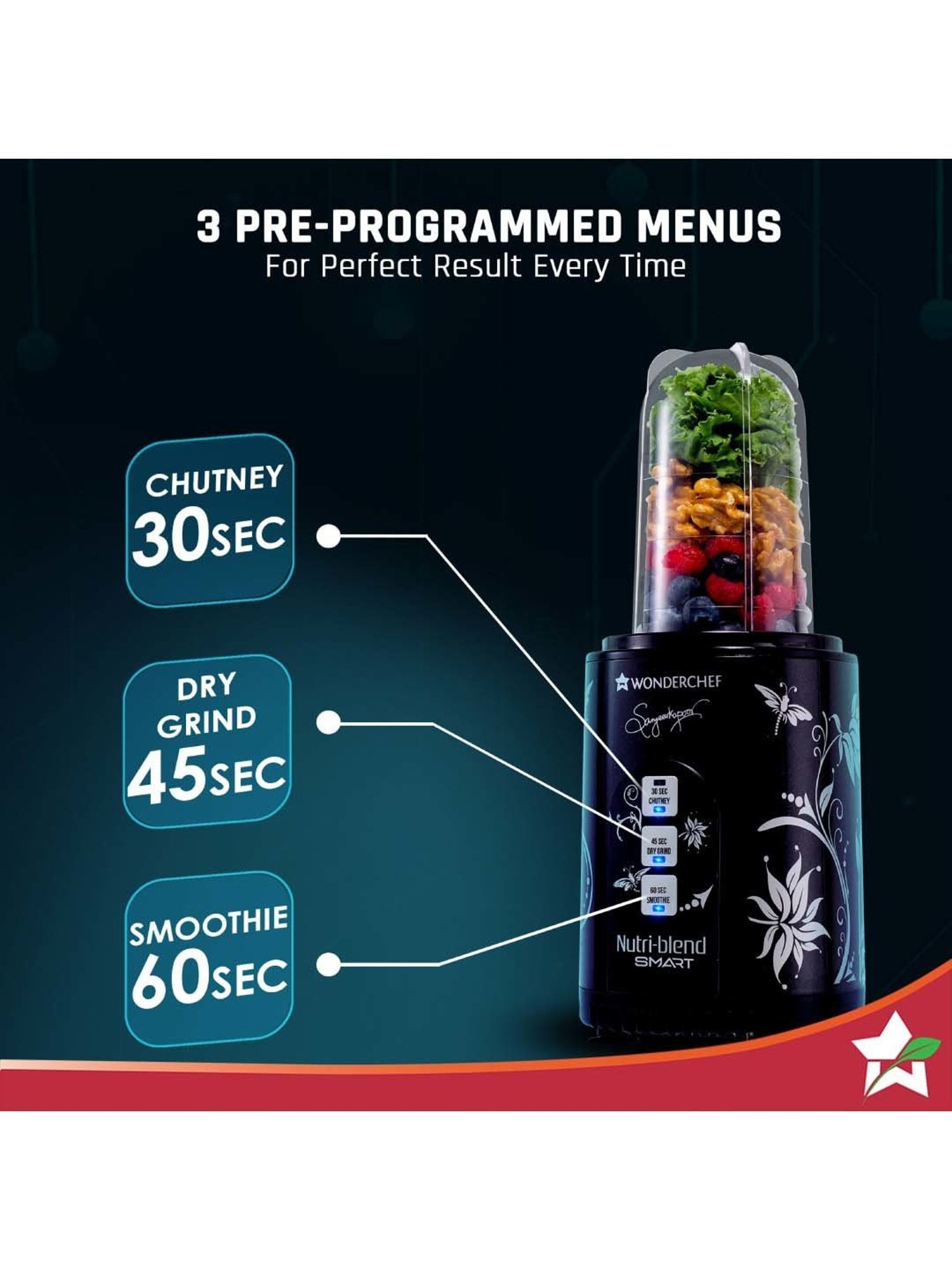 Wonderchef Nutri Blend Smart CKM 500W, 22000 RPM with 4 Jars & Dual Pulse 2-Yr Warranty,Black