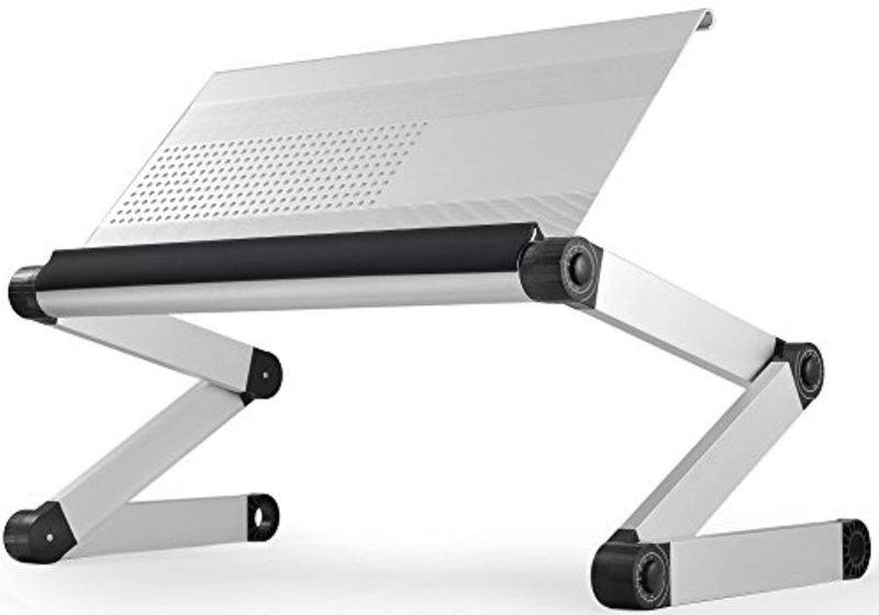 WorkEZ Executive Adjustable Ergonomic Laptop Cooling Stand & Lap Desk for Bed Couch folding aluminum desktop computer riser tray height tilt angle portable macbook cooling reading monitor,Silver