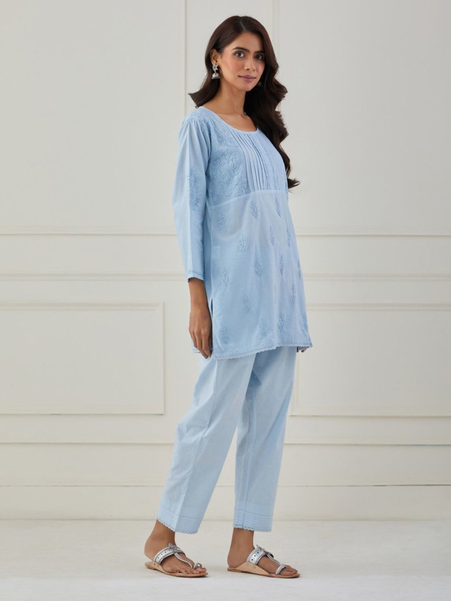 Priya Chaudhary Blue Neer Chikankari Cotton Kurta