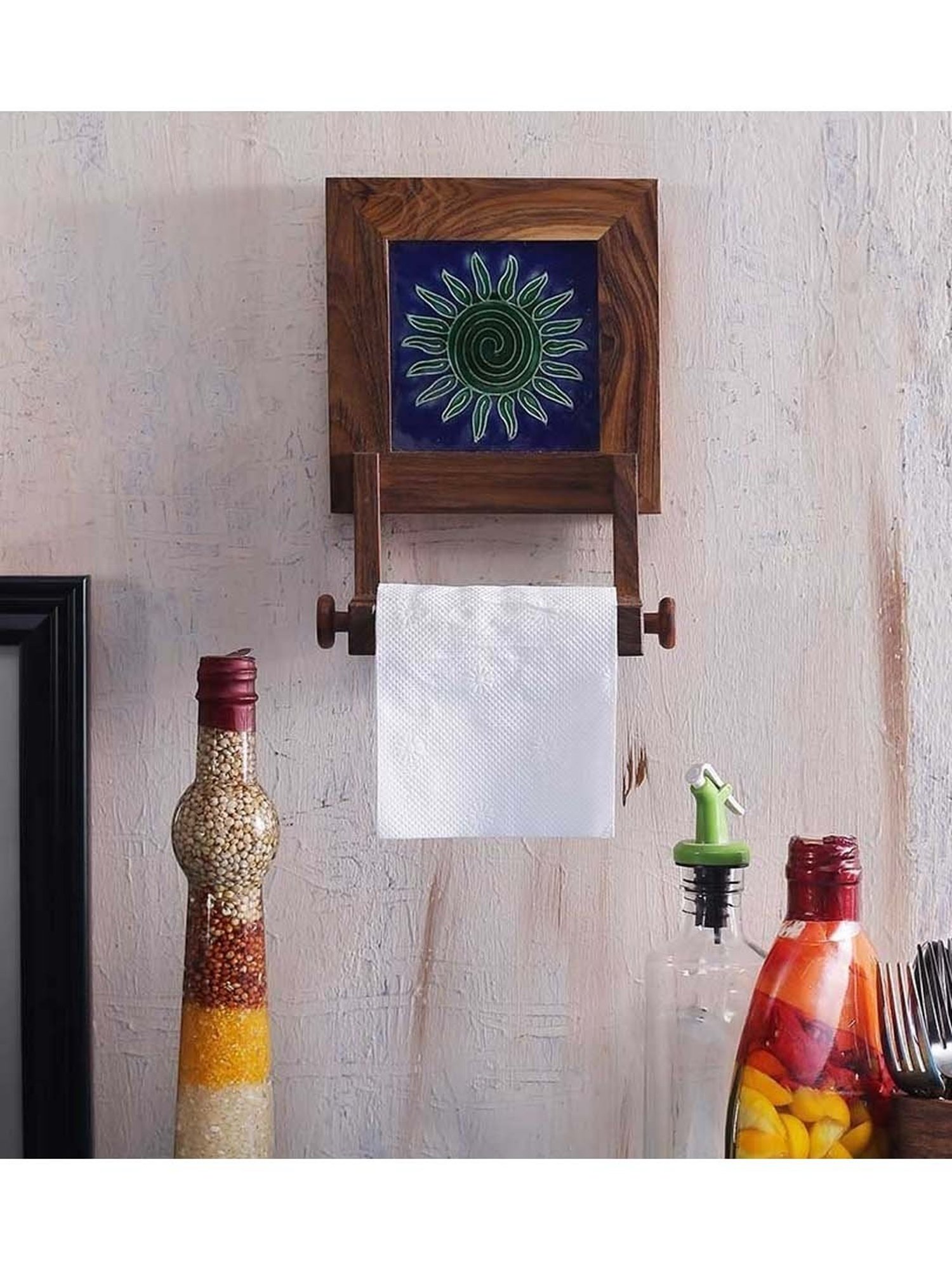 Unravel India Brown & Blue Wood Toilet roll hangings - Set of 1