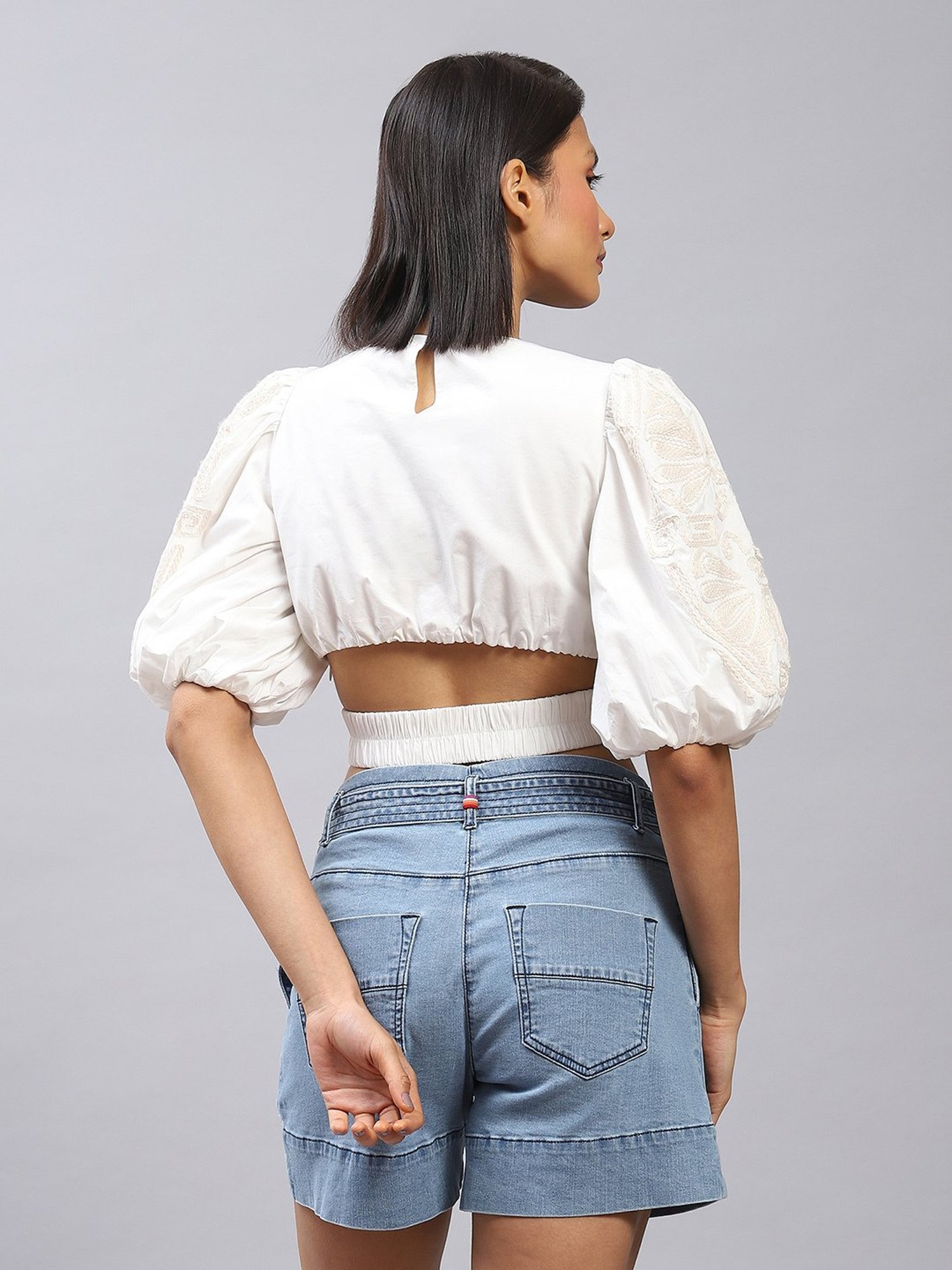 Label Ritu Kumar White Embroidered Crop Top