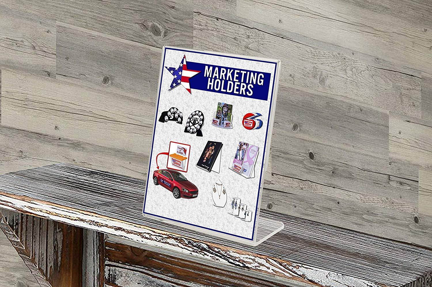 Marketing Holders 4"w x 5"h Slanted Desk Sign Holder Plastic Frame Side Load Premium Clear Acrylic Holds Notice Info Menu Price Sheet Photo or any Literature fits 4"w x 5"h Small Price Frame Qty 4